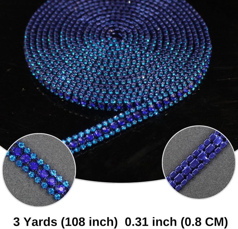 PEARLY JUN 3 Yards 3 Rows Capri Blue Rhinestone Chain Bling Crystal Trips Diamond Applique Silver Fringe Trim for Crafts Dress Applique Clothing Sewing Embellishments - Image 4